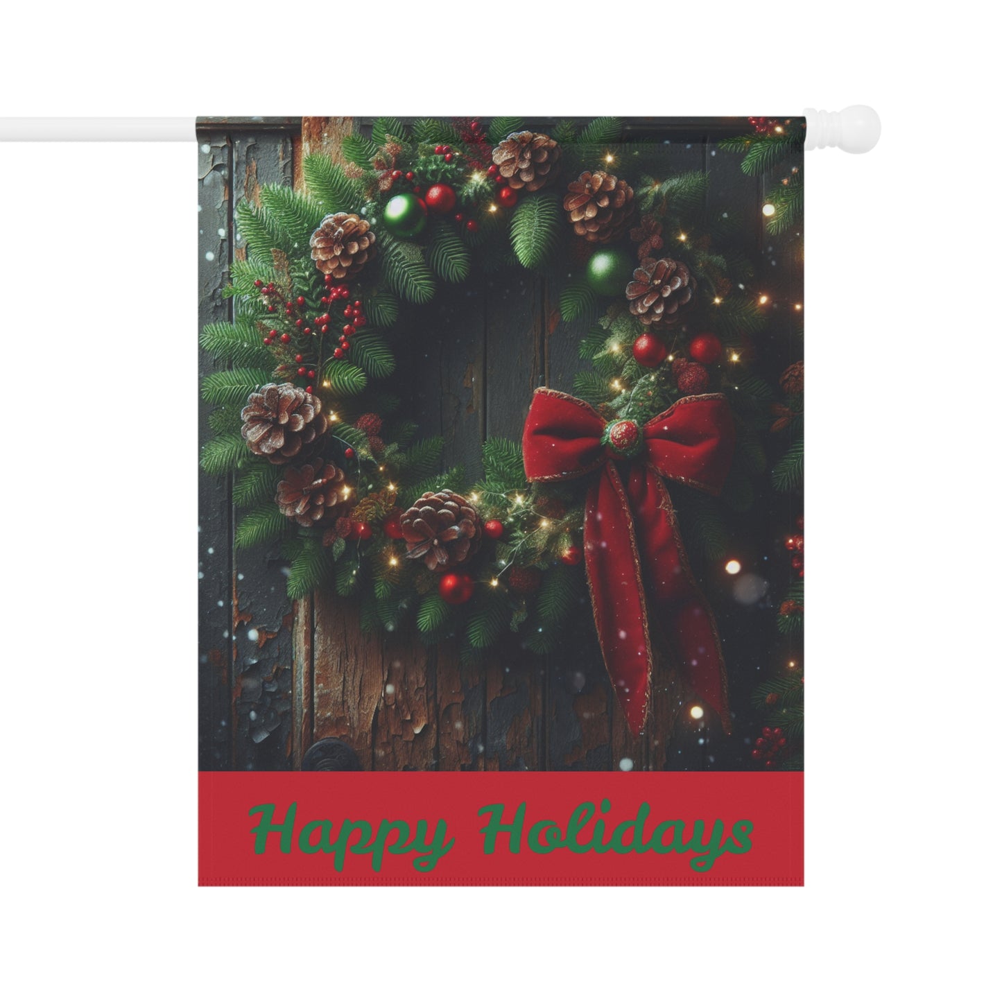 Festive Garden Banner - Holiday Cheer Decor for Yards, Porch, Home, Wreath Design, Seasonal Greetings, Christmas Decorations