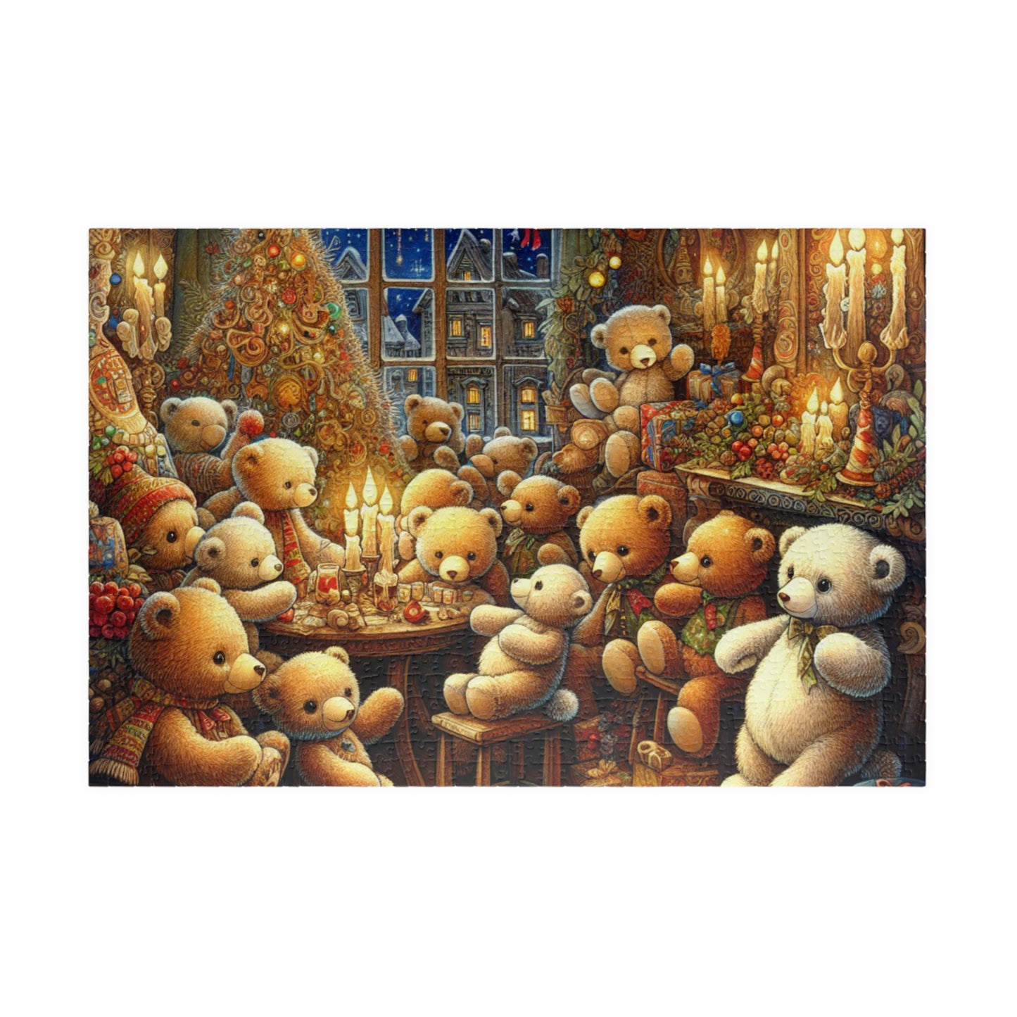 Cozy Holiday Bears Puzzle, Christmas Decor Fun, Family Game Night, Gift for Kids, 1014 Piece Options, Perfect for Winter