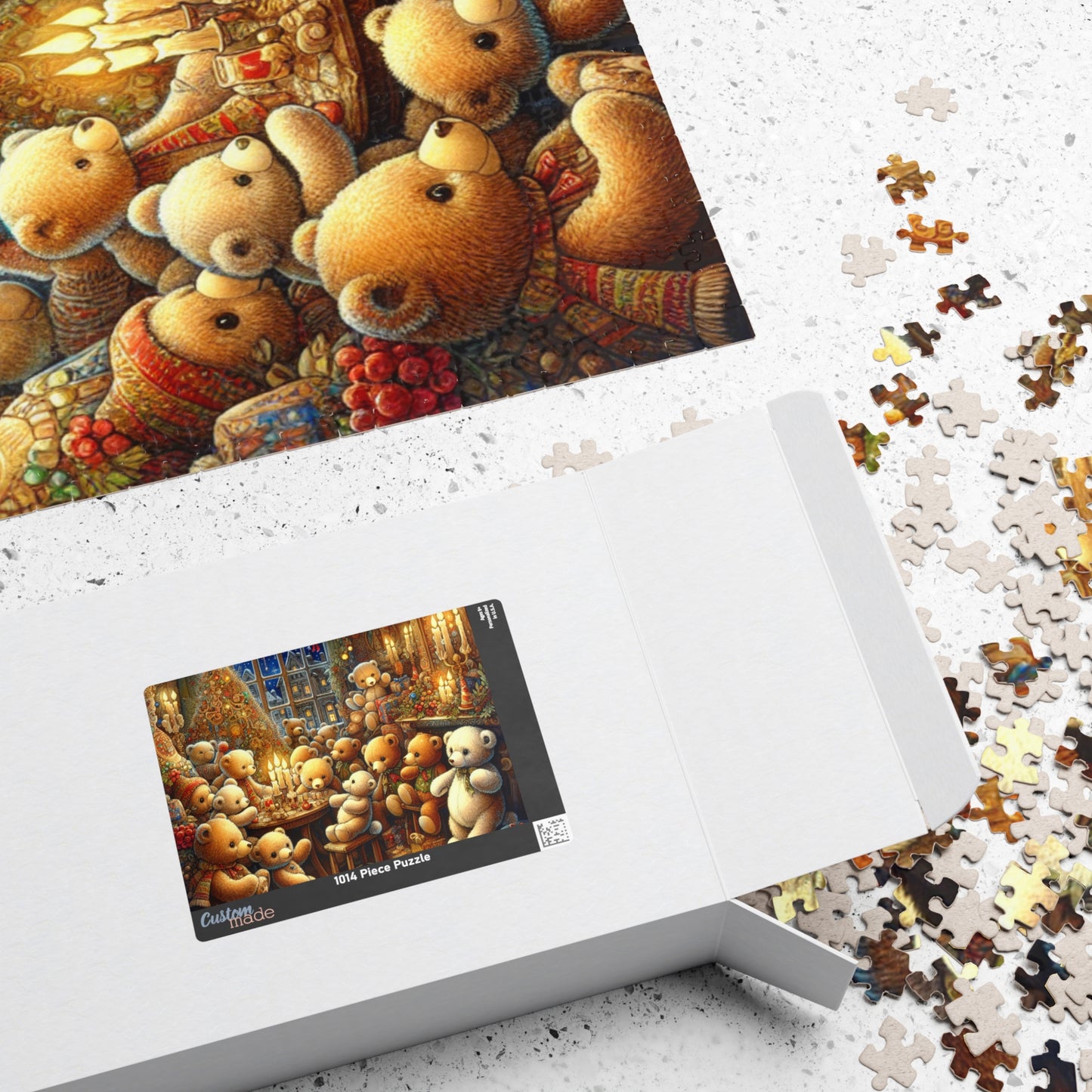 Cozy Holiday Bears Puzzle, Christmas Decor Fun, Family Game Night, Gift for Kids, 1014 Piece Options, Perfect for Winter