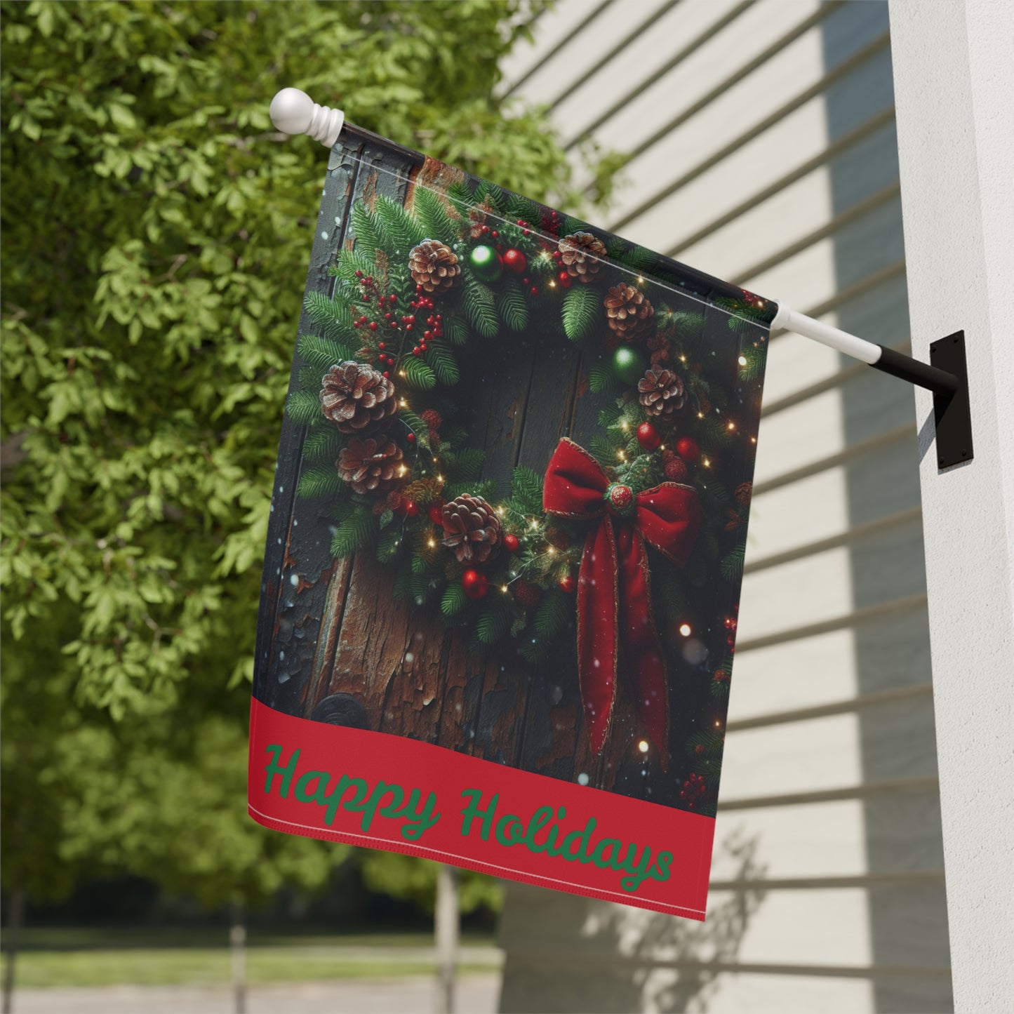 Festive Garden Banner - Holiday Cheer Decor for Yards, Porch, Home, Wreath Design, Seasonal Greetings, Christmas Decorations