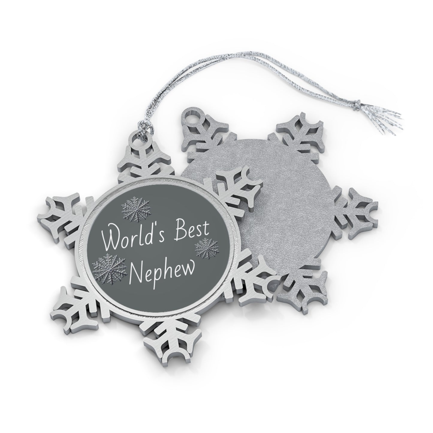 Pewter Snowflake Ornament for World's Best Nephew, Holiday Decor, Christmas Gift, Winter Celebrations, Tree Ornament,