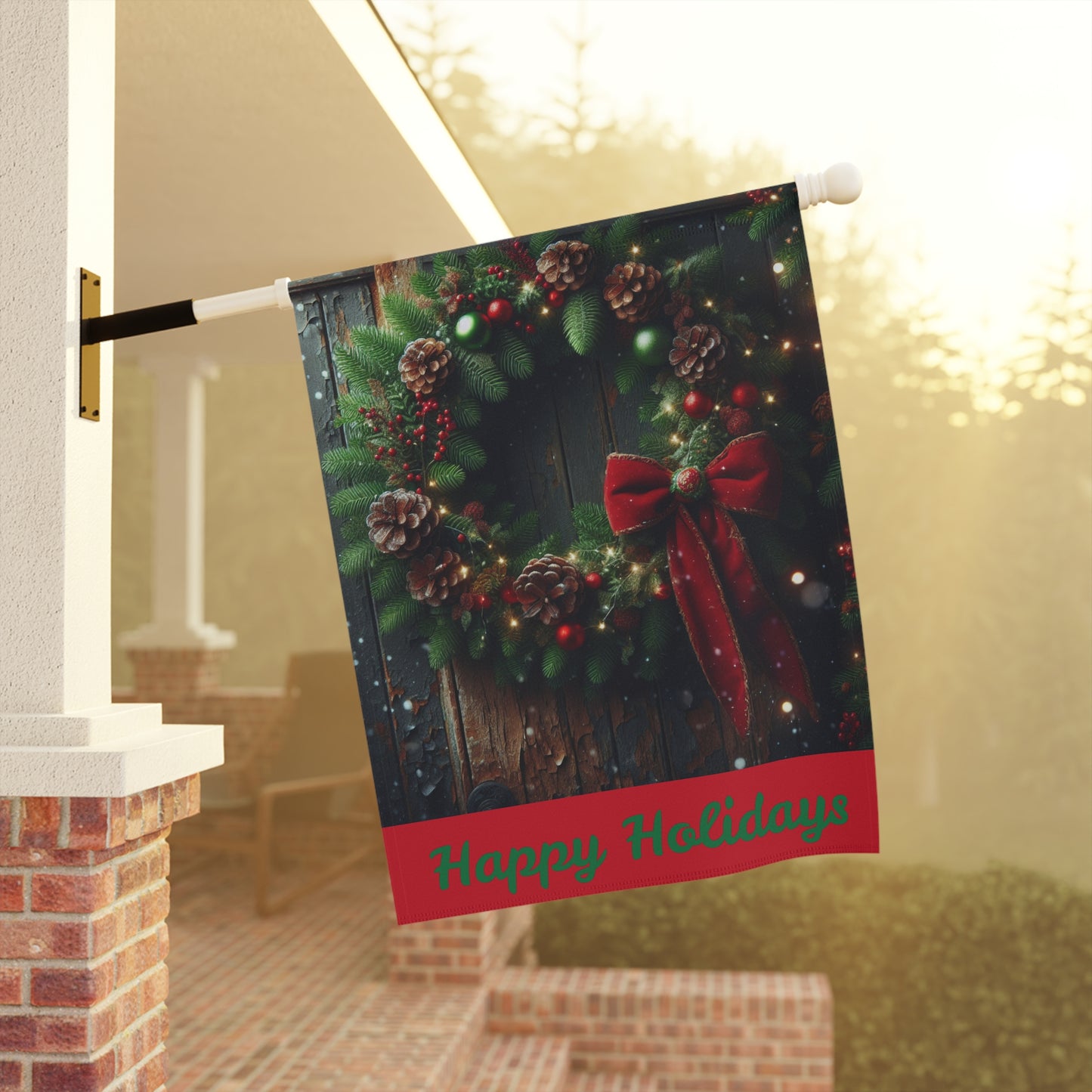 Festive Garden Banner - Holiday Cheer Decor for Yards, Porch, Home, Wreath Design, Seasonal Greetings, Christmas Decorations