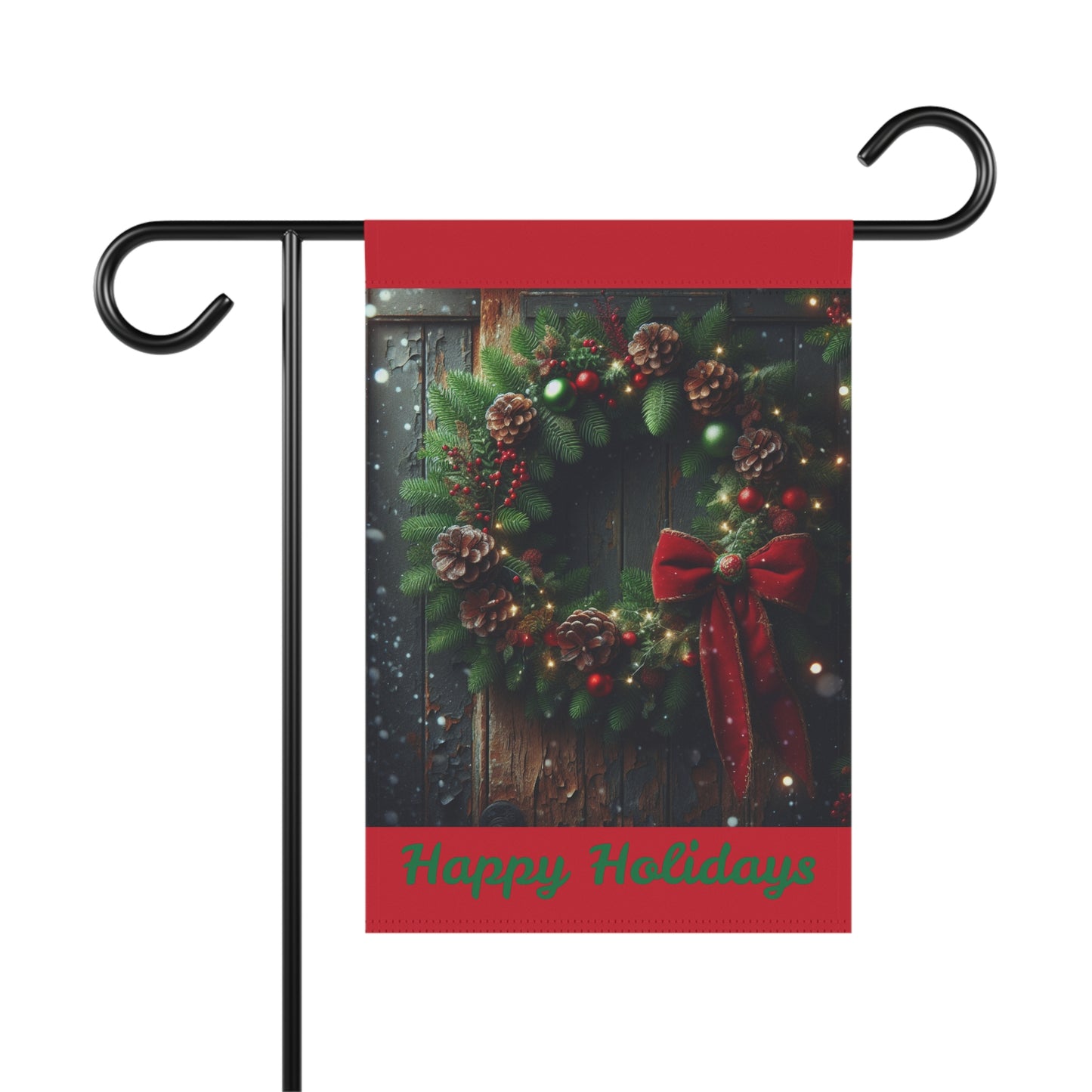 Festive Garden Banner - Holiday Cheer Decor for Yards, Porch, Home, Wreath Design, Seasonal Greetings, Christmas Decorations