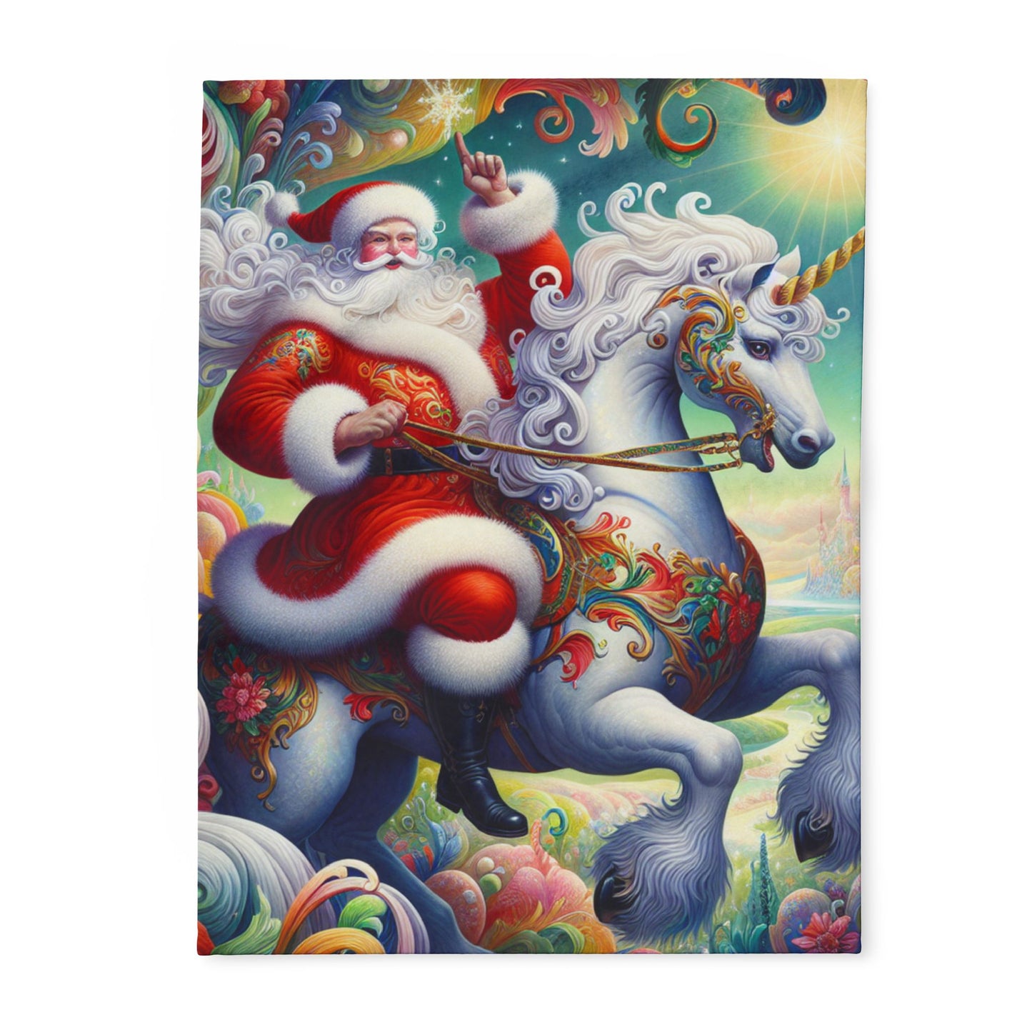 Magical Santa Unicorn Fleece Blanket, Cozy Holiday Decor, Perfect Christmas Gift, Whimsical Home Textile, Festive Warmth